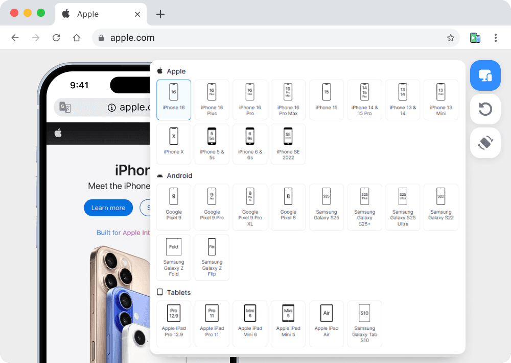 Phone Simulator - different type of devices for testing