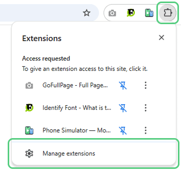 Select manage extensions from the dropdown